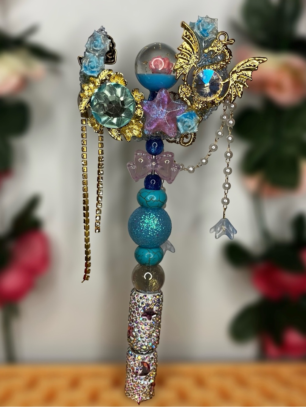 Dragon Moon Elegant Fancy Handmade Beaded Pen with Rhinestones & Beadwork